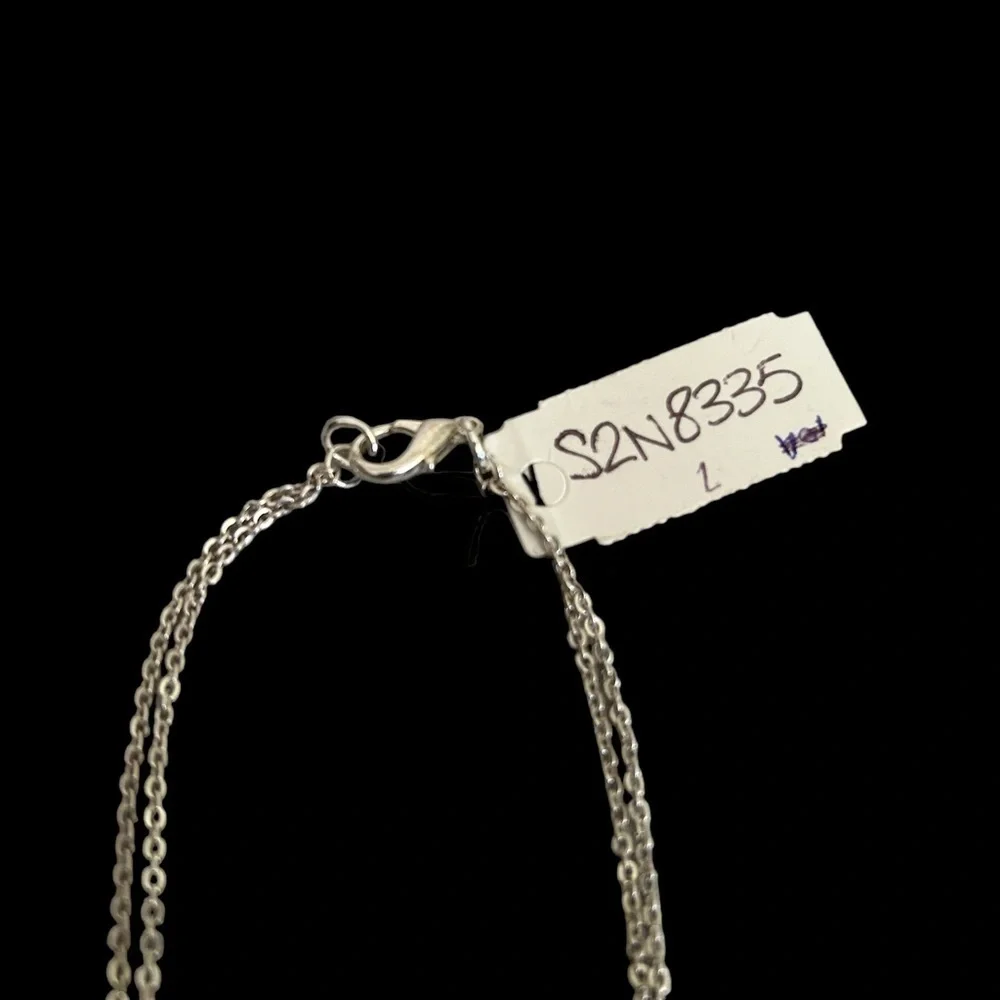 Double Slivertone Chain w/ Leaf & Faux Pearl & Gold/Yellow Pendant & Silver Bird